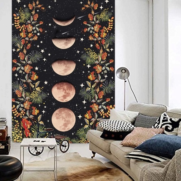 Floral Moon Phases Aesthetic Wall Hanging Tapestry - Picture 2 of 5